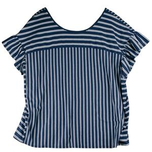 Terra Sky Womens 2X Blue Cove‎ Stripe Short Sleeve Top Plus Size Blouse